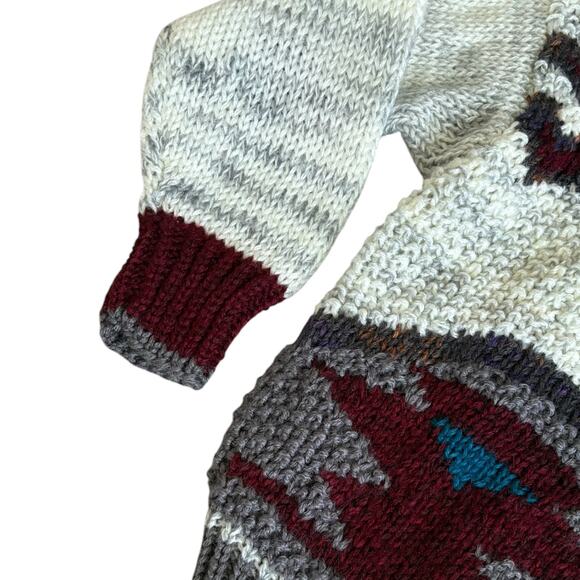 VTG  90s Lauren Hansen Granny Grandma Geometric Hand Knitted Turtleneck‎ Sweater - Picture 2 of 5